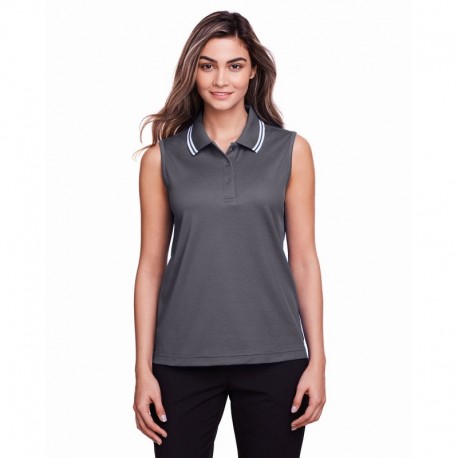 Devon & Jones DG20SW CrownLux Performance Ladies Plaited Tipped Sleeveless Polo