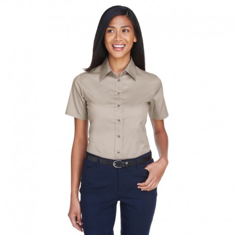 Harriton M500SW Ladies Easy Blend Short-Sleeve Twill Shirt with Stain-Release