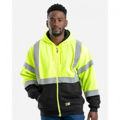 Berne Apparel HVF023 Men's Hi-Vis Class 3 Color Block Full-Zip Hooded Sweatshirt