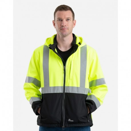 Berne Apparel HVJS206 Men's Hi-Vis Class 3 Hooded Soft Shell Jacket