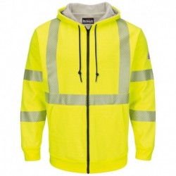 Bulwark SMZ4HVT Men's Tall Hi-Visibility Zip-Front Hooded Fleece Sweatshirt with Waffle Lining