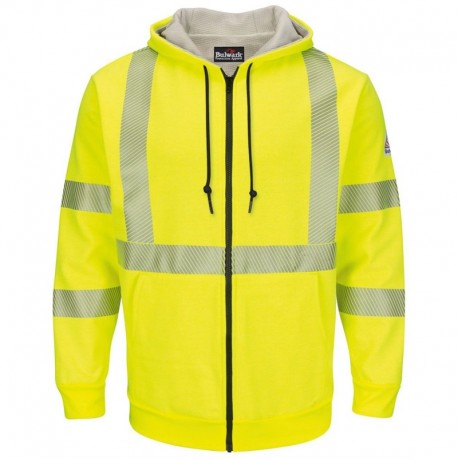 Bulwark SMZ4HVT Men's Tall Hi-Visibility Zip-Front Hooded Fleece Sweatshirt with Waffle Lining