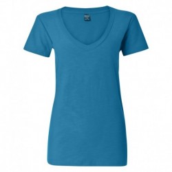 J. America 8169 Women's V-Neck Slub T-Shirt