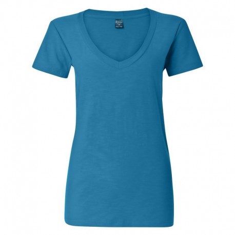 J. America 8169 Women's V-Neck Slub T-Shirt