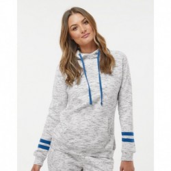 J. America 8674 Women's Melange Fleece Striped-Sleeve Hooded Sweatshirt