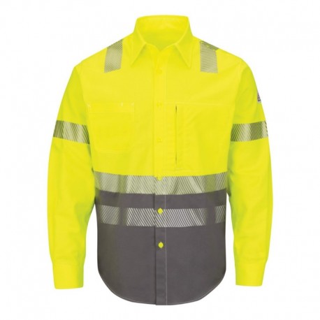 Bulwark SLB4H Men's Hi-Visibility Color Block Uniform Shirt - EXCEL FR ComforTouch - 7 oz.