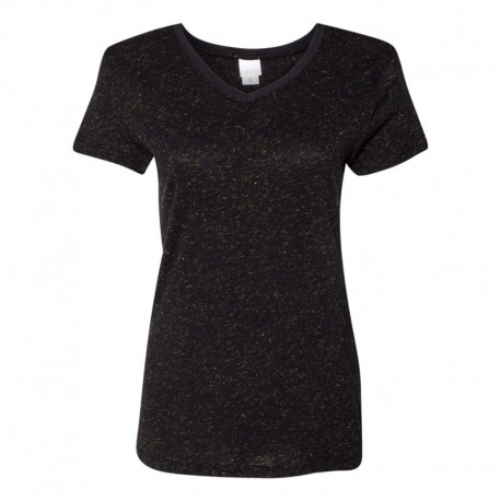 J. America 8136 Women's Glitter V-Neck T-Shirt