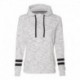 J. America 8674 Women's Melange Fleece Striped-Sleeve Hooded Sweatshirt