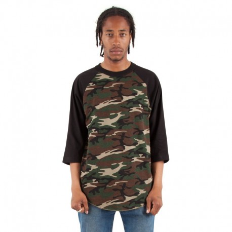 Shaka Wear SHRAGCM Adult 8.9 oz., 3/4-Sleeve Camo Raglan T-Shirt