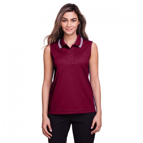 Devon & Jones DG20SW CrownLux Performance Ladies Plaited Tipped Sleeveless Polo